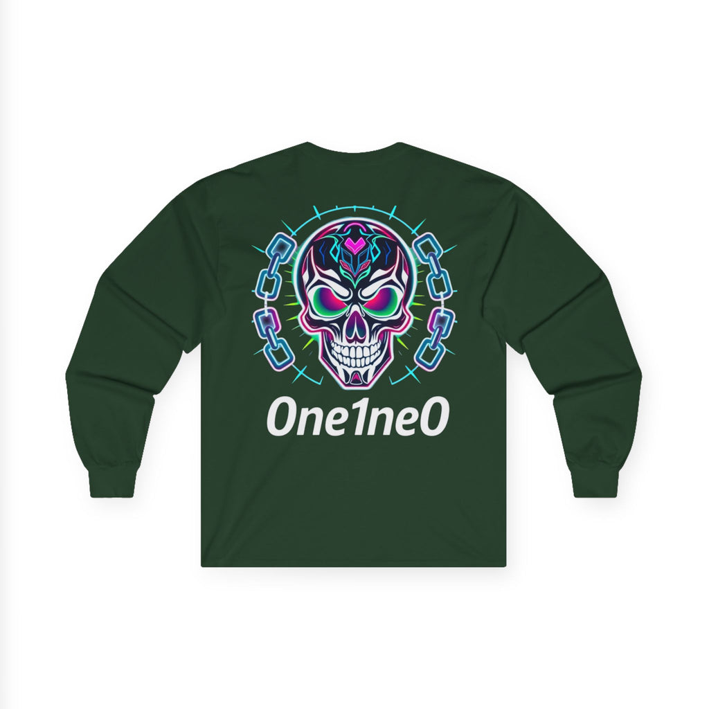 Vibrant Unisex Long Sleeve Tee with Skull Design, Graphic Shirt, Gift for Halloween, Trendy Casual Wear, Unique Street Style