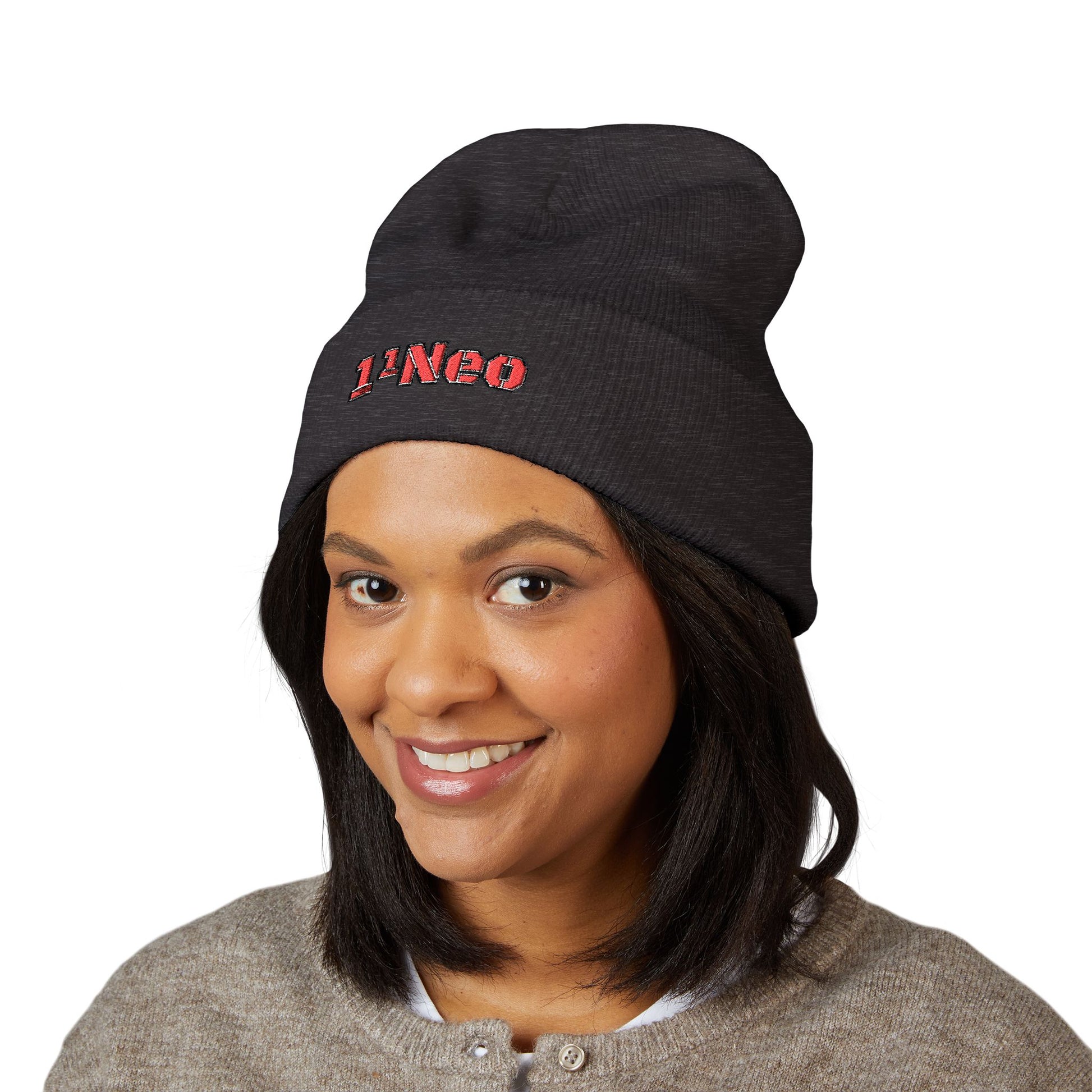 Classic Cuffed Beanie with 1'Neo Embroidery, Cozy Winter Hat, Gifts for Him/Her, Festival Beanie, Trendy Accessory