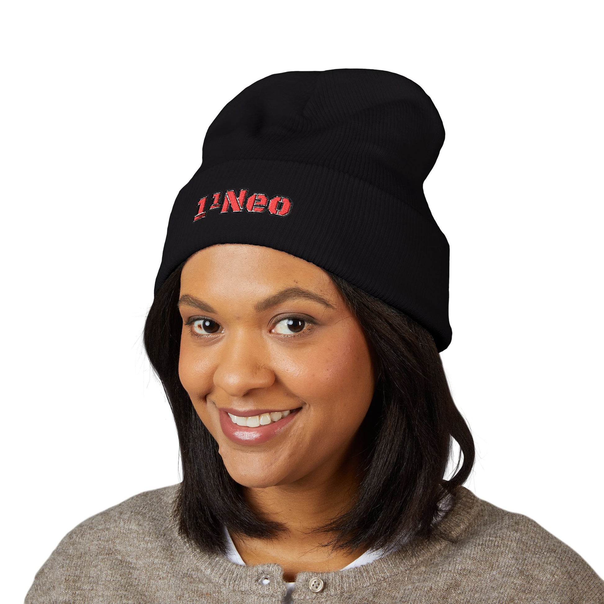 Classic Cuffed Beanie with 1'Neo Embroidery, Cozy Winter Hat, Gifts for Him/Her, Festival Beanie, Trendy Accessory