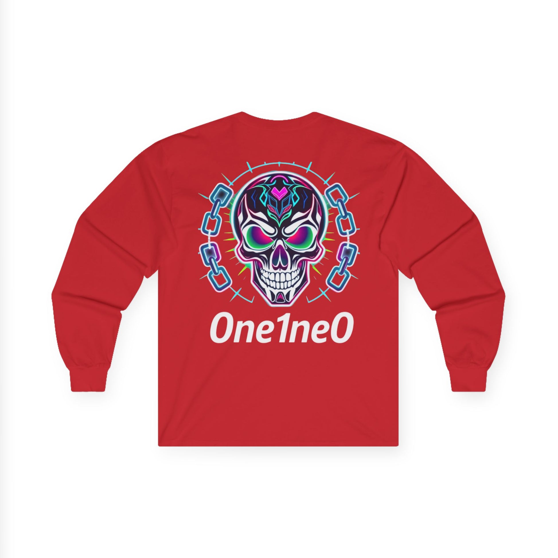 Vibrant Unisex Long Sleeve Tee with Skull Design, Graphic Shirt, Gift for Halloween, Trendy Casual Wear, Unique Street Style