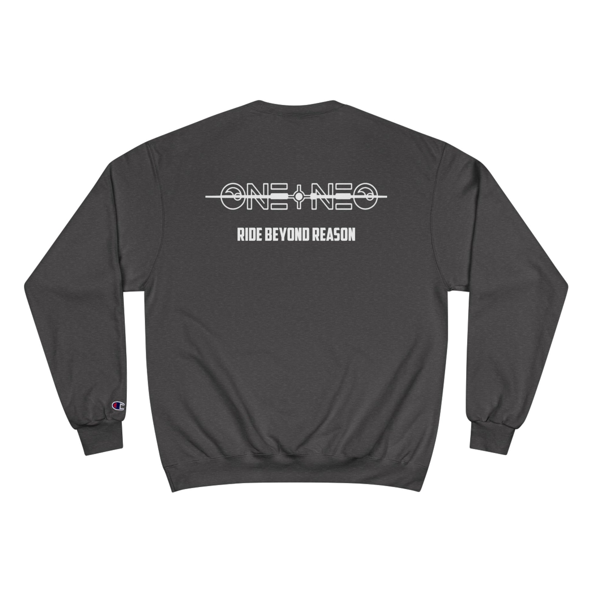 Champion Sweatshirt with 'ONE + NEO' Design, Cozy Gift for Riders, Perfect for Casual Outings, Unisex Fashion, Comfortable Layering