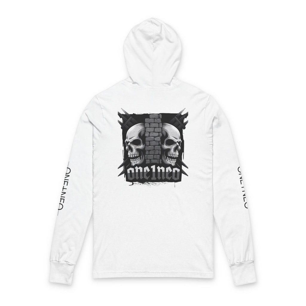 Edgy Skull Graphic Hoodie for Casual Style, Unisex Long Sleeve Tee for Music Lovers, Perfect for Halloween, Concerts, and Everyday Wear