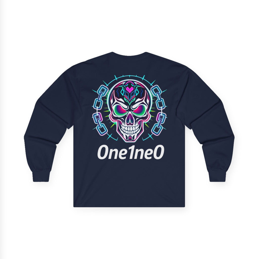 Vibrant Unisex Long Sleeve Tee with Skull Design, Graphic Shirt, Gift for Halloween, Trendy Casual Wear, Unique Street Style