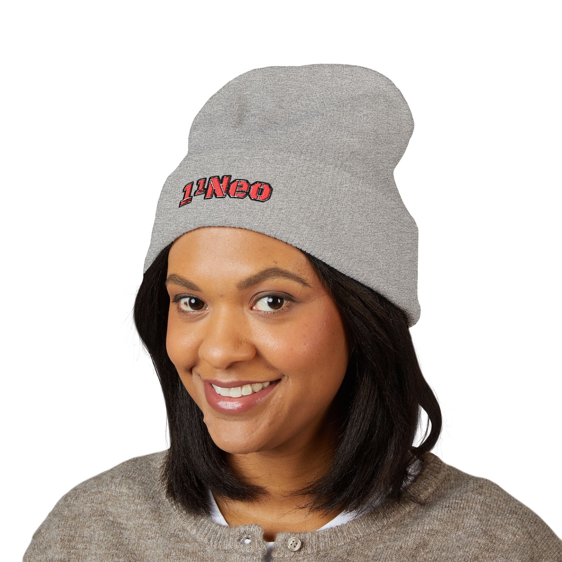 Classic Cuffed Beanie with 1'Neo Embroidery, Cozy Winter Hat, Gifts for Him/Her, Festival Beanie, Trendy Accessory