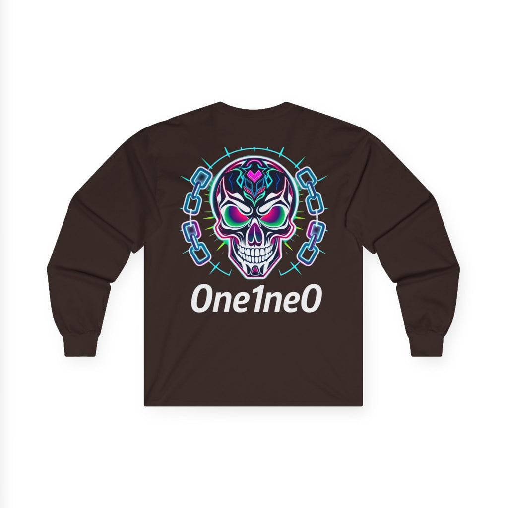 Vibrant Unisex Long Sleeve Tee with Skull Design, Graphic Shirt, Gift for Halloween, Trendy Casual Wear, Unique Street Style