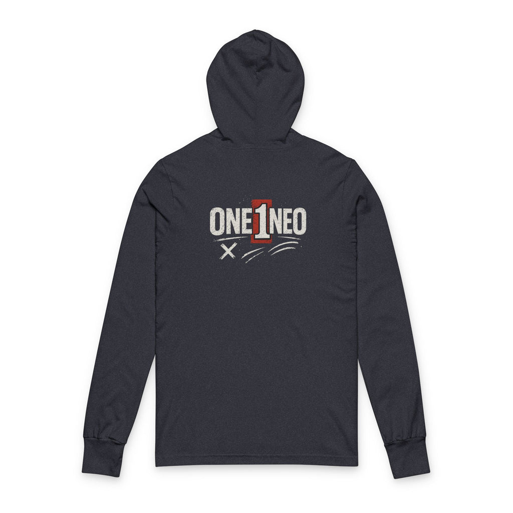 Unisex Hooded Long Sleeve Tee with 'One1neo' Design, Cozy Gift for Friends, Perfect for Casual Wear, Fall Fashion, Outdoor Activities