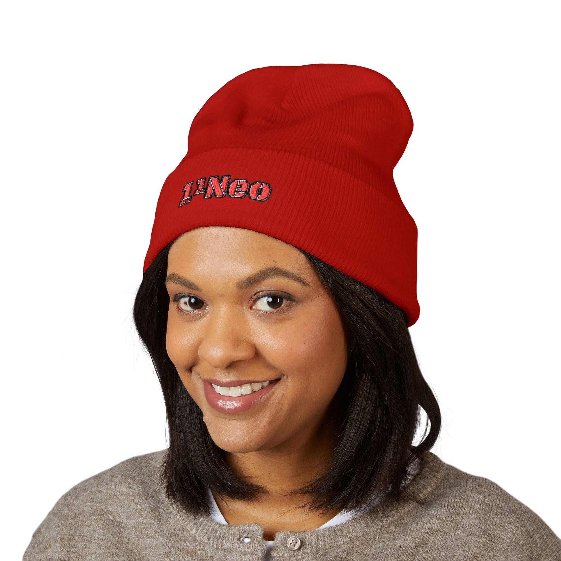 Classic Cuffed Beanie with 1'Neo Embroidery, Cozy Winter Hat, Gifts for Him/Her, Festival Beanie, Trendy Accessory