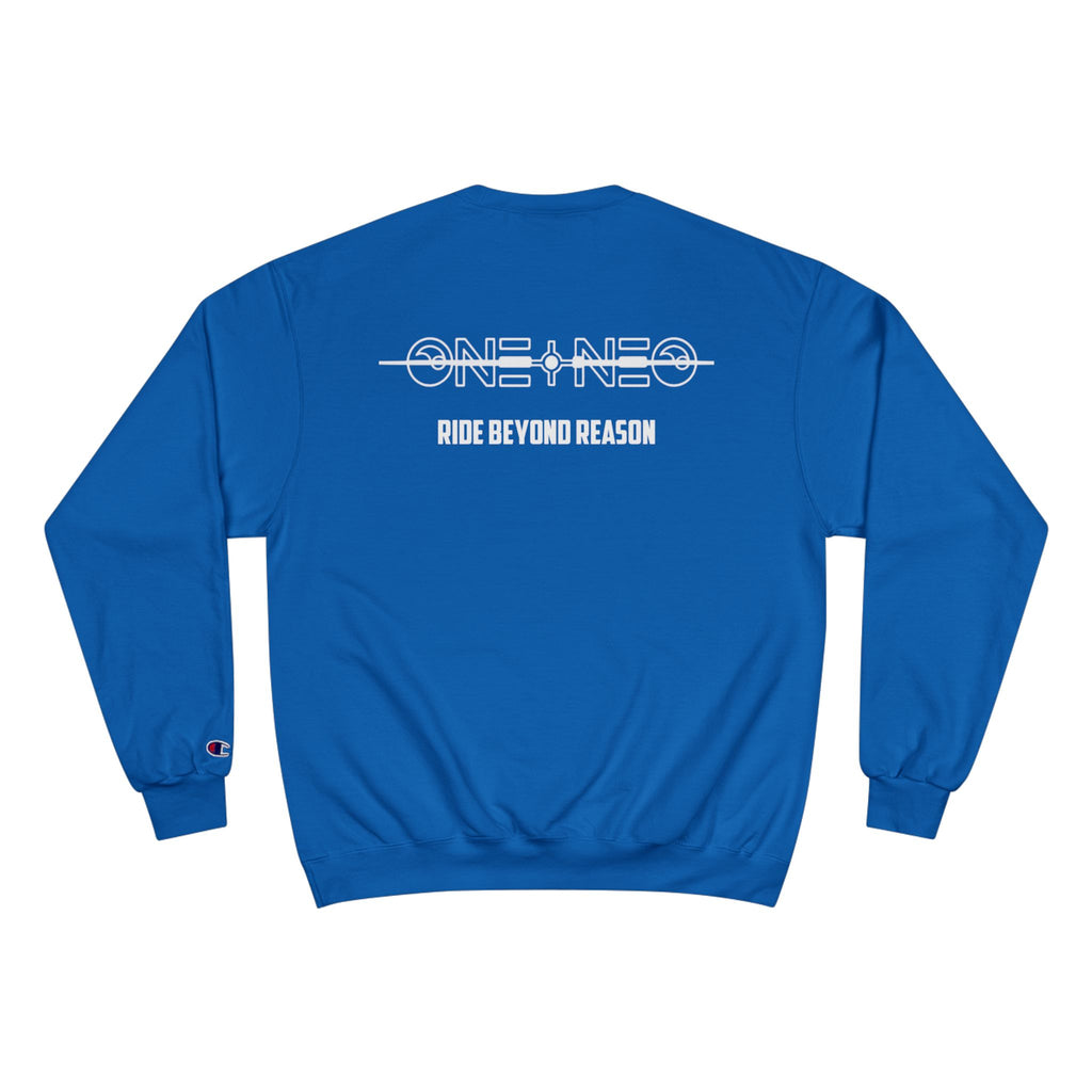 Champion Sweatshirt with 'ONE + NEO' Design, Cozy Gift for Riders, Perfect for Casual Outings, Unisex Fashion, Comfortable Layering