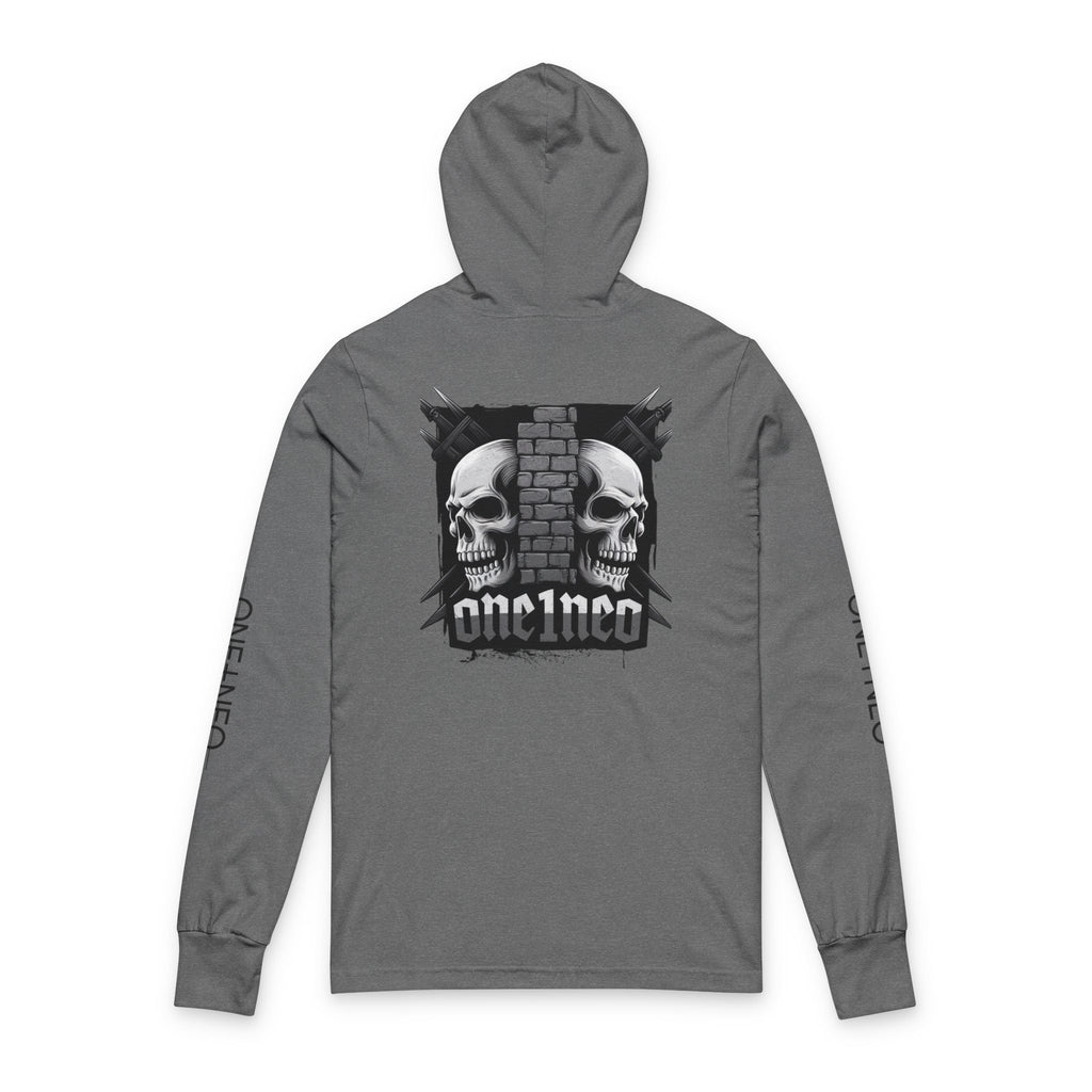 Edgy Skull Graphic Hoodie for Casual Style, Unisex Long Sleeve Tee for Music Lovers, Perfect for Halloween, Concerts, and Everyday Wear