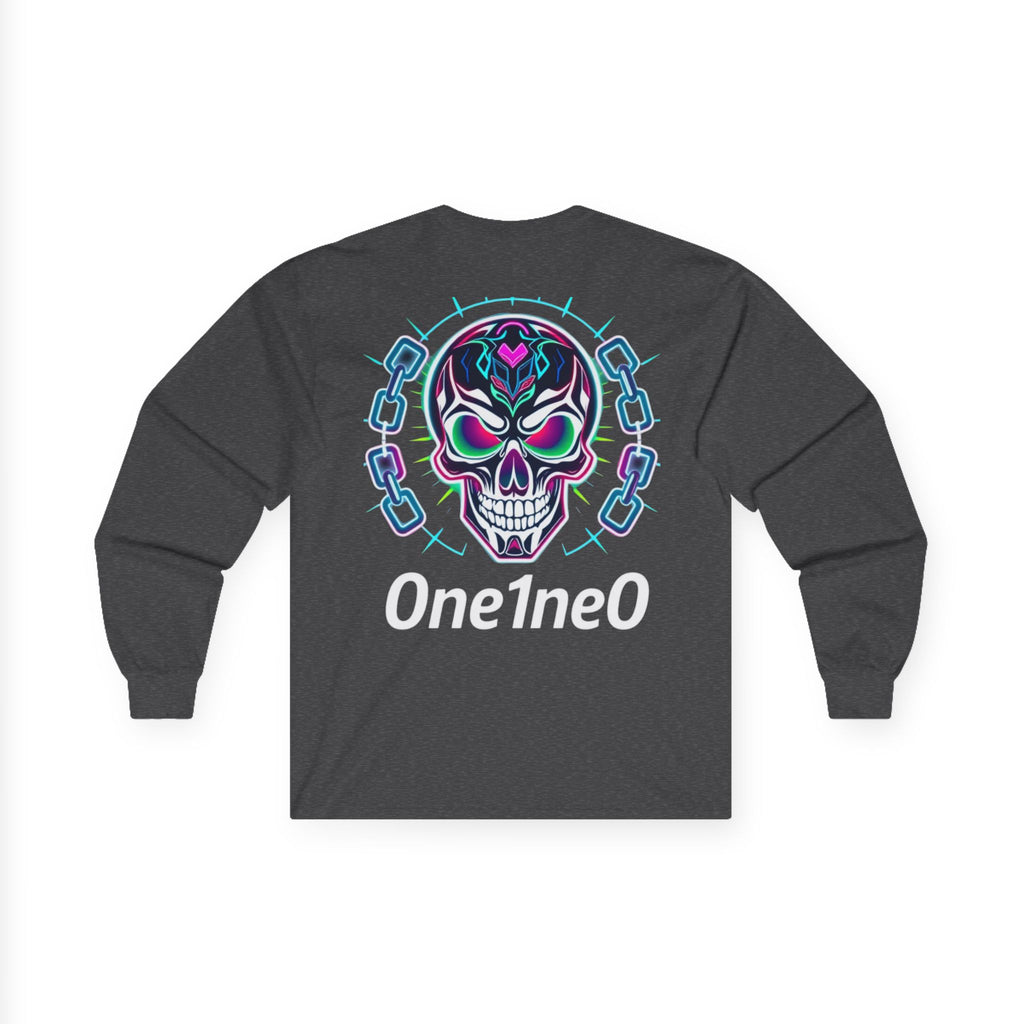 Vibrant Unisex Long Sleeve Tee with Skull Design, Graphic Shirt, Gift for Halloween, Trendy Casual Wear, Unique Street Style