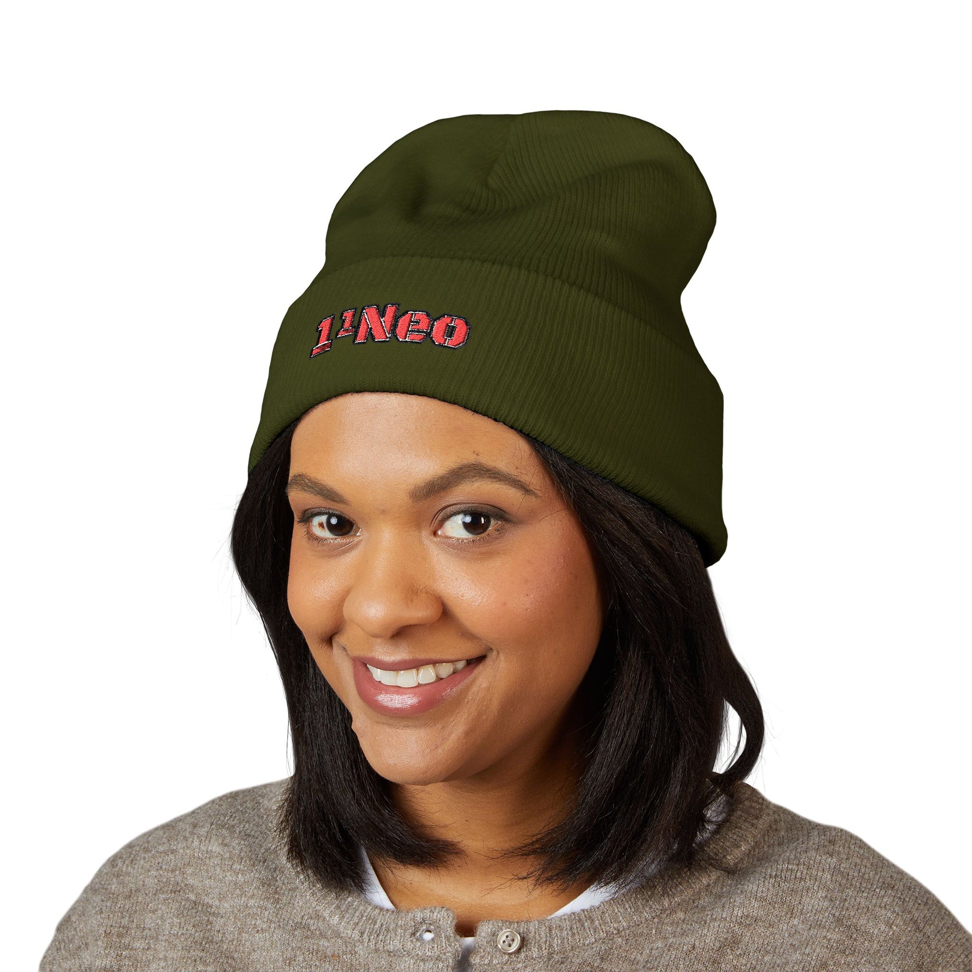 Classic Cuffed Beanie with 1'Neo Embroidery, Cozy Winter Hat, Gifts for Him/Her, Festival Beanie, Trendy Accessory