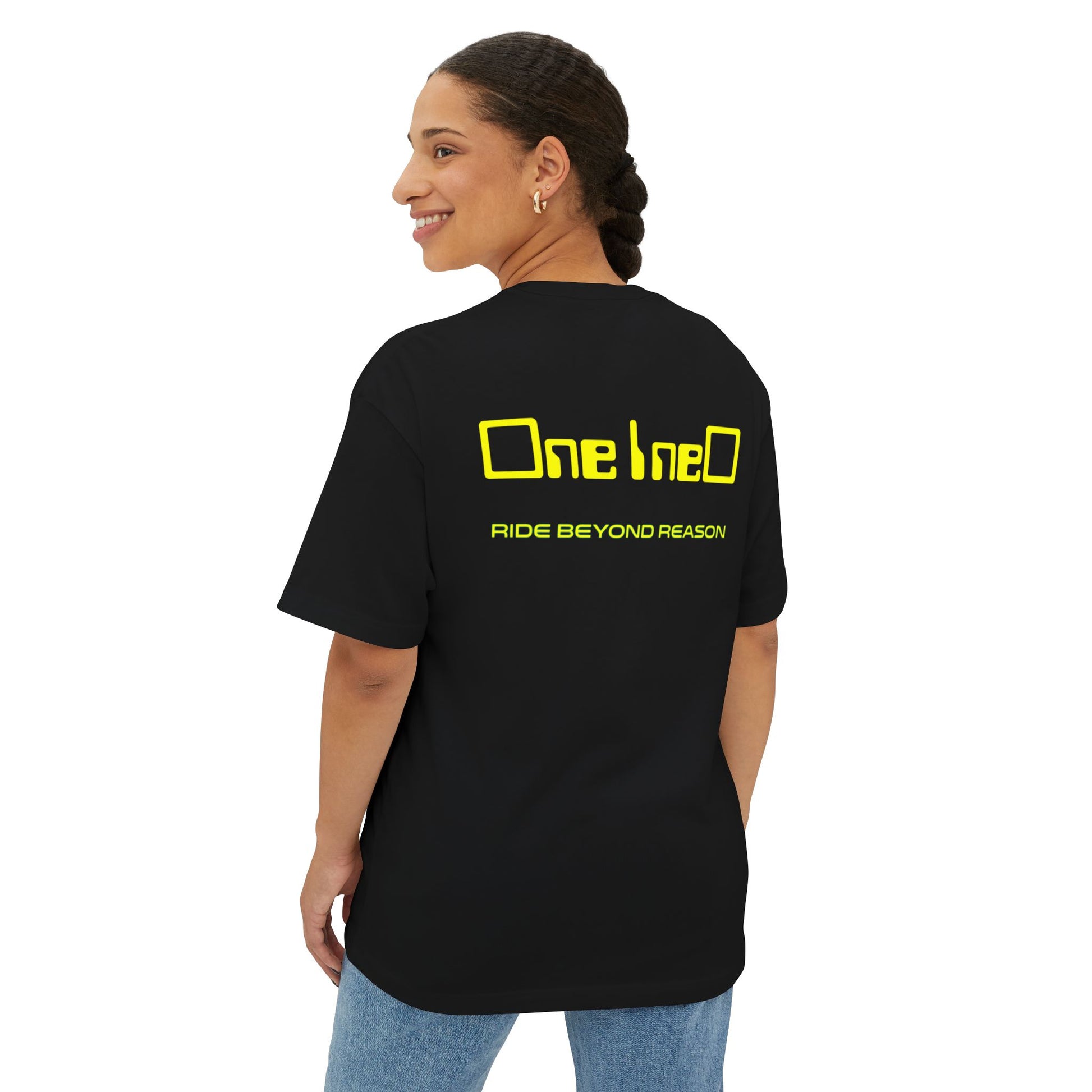 Unisex Oversized Boxy Tee - One bneO, Ride Beyond Reason, Streetwear, Casual Style, Gift for Adventurers, Graphic Tee, Unique Fashion